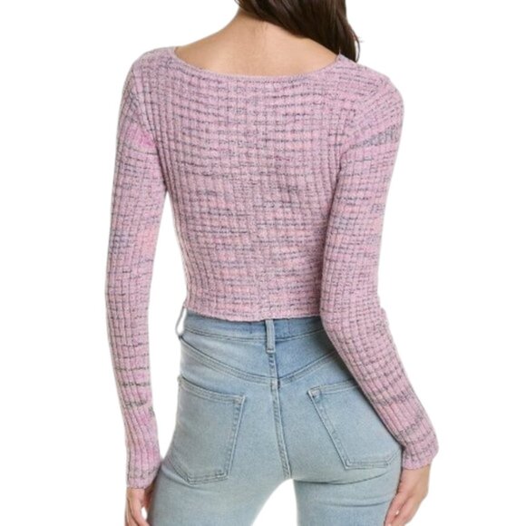 Free People Brooke Faux Wrap Long Sleeve Cropped Sweater Lilac Fog Combo - Picture 2 of 12